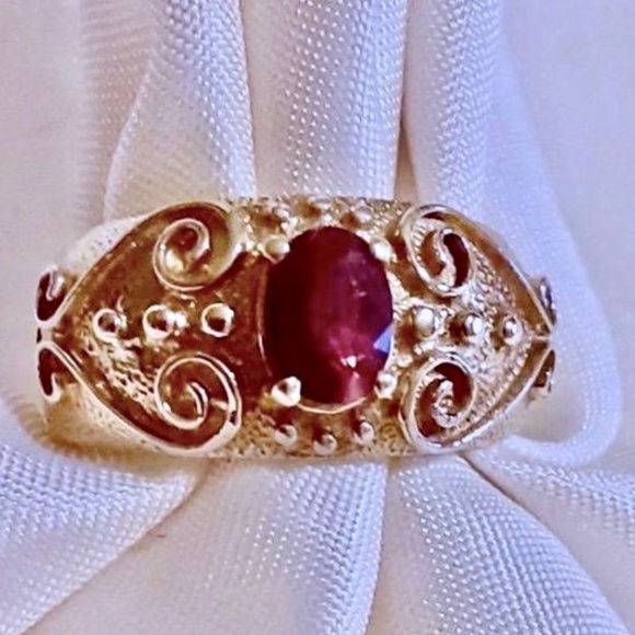 Rare Natural Pink Zircon 10K Yellow Gold Rg Sz 8 4.3g - Picture 6 of 6